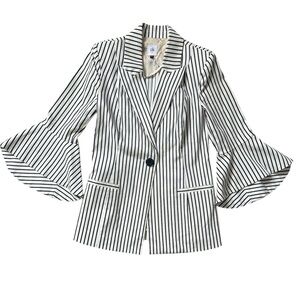 Cabi Bell Jacket White + Navy Pinstripe